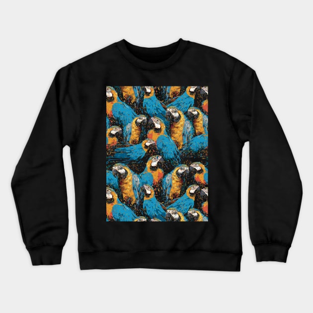 seamless pattern of Blue and gold macaw birds Crewneck Sweatshirt by Lewzy Design